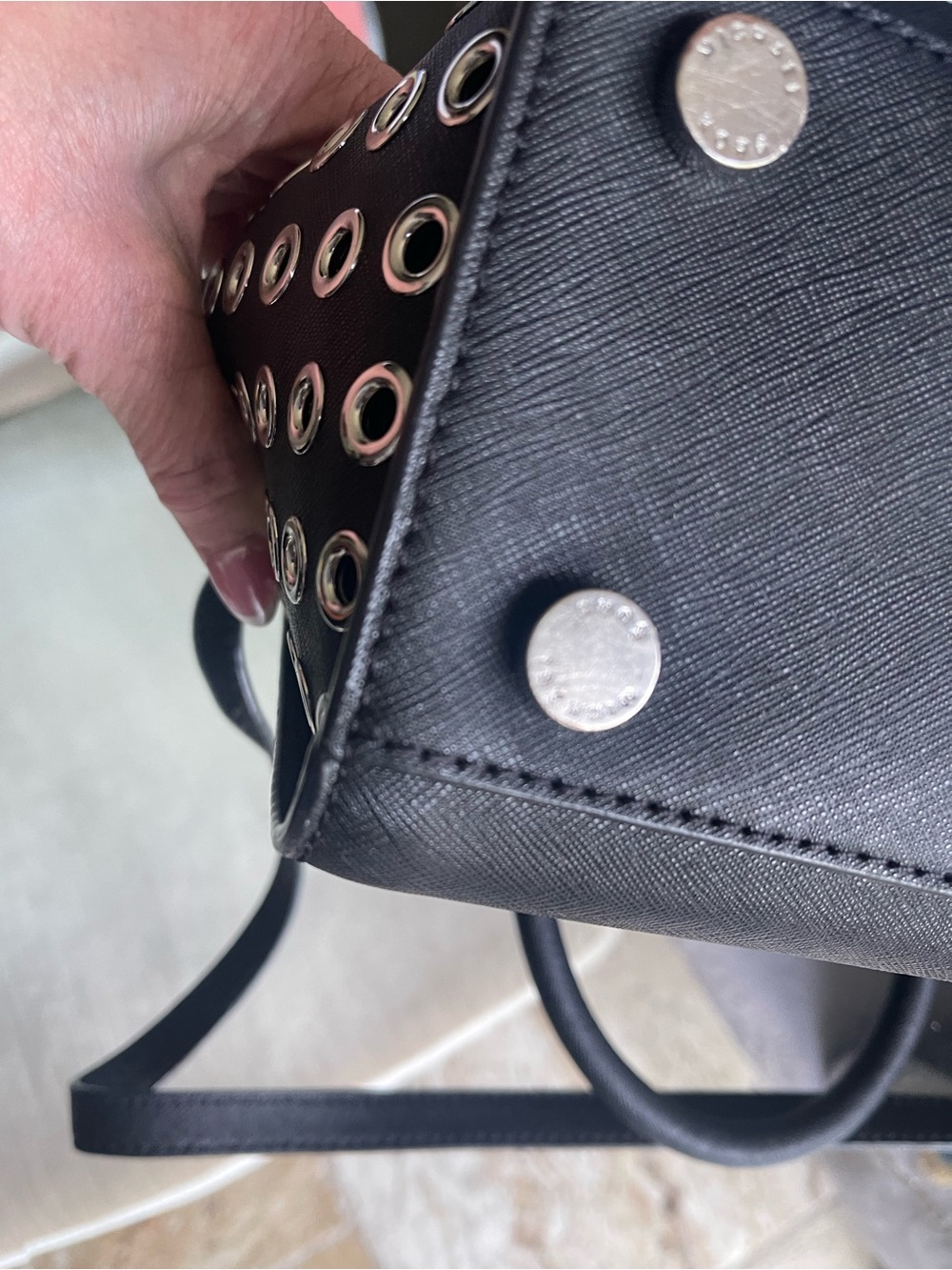 Michael Kors Black Leather Satchel with Silver Eyelet Trim - Picture 5 of 10